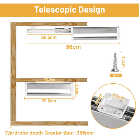 DBREAKS Extendable Clothes Rail for 300 mm Depth
