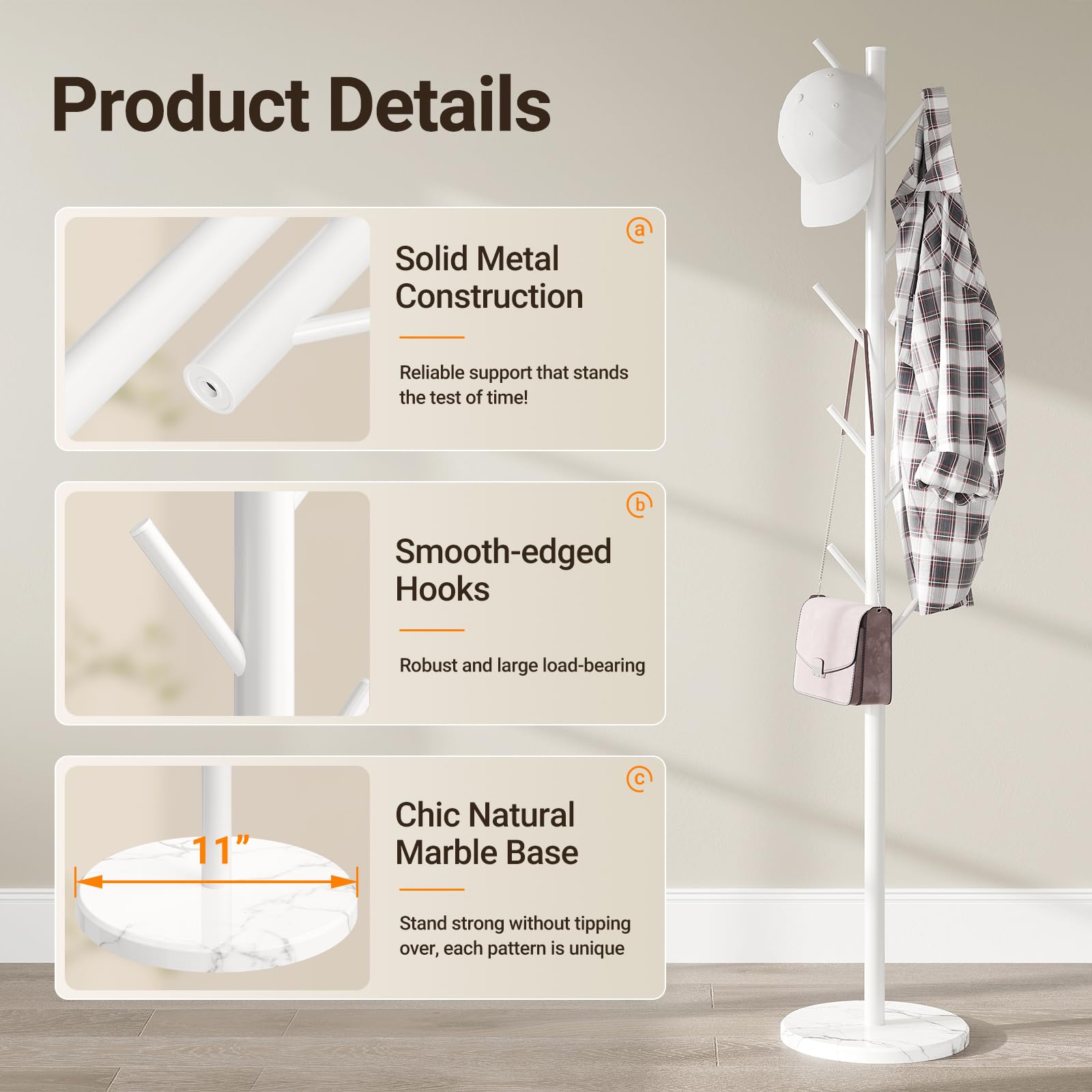 ELYKEN Metal Coat Stand for Small Space, Heavy Duty Coat Rack Free Standing