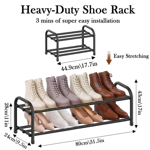YiZhou Expandable Shoe Rack Metal 2 Tier, Adjustable Shoe Storage Organizer Shelf,Free Standing Narrow Shoe Rack for Small Narrow Space, Entryway