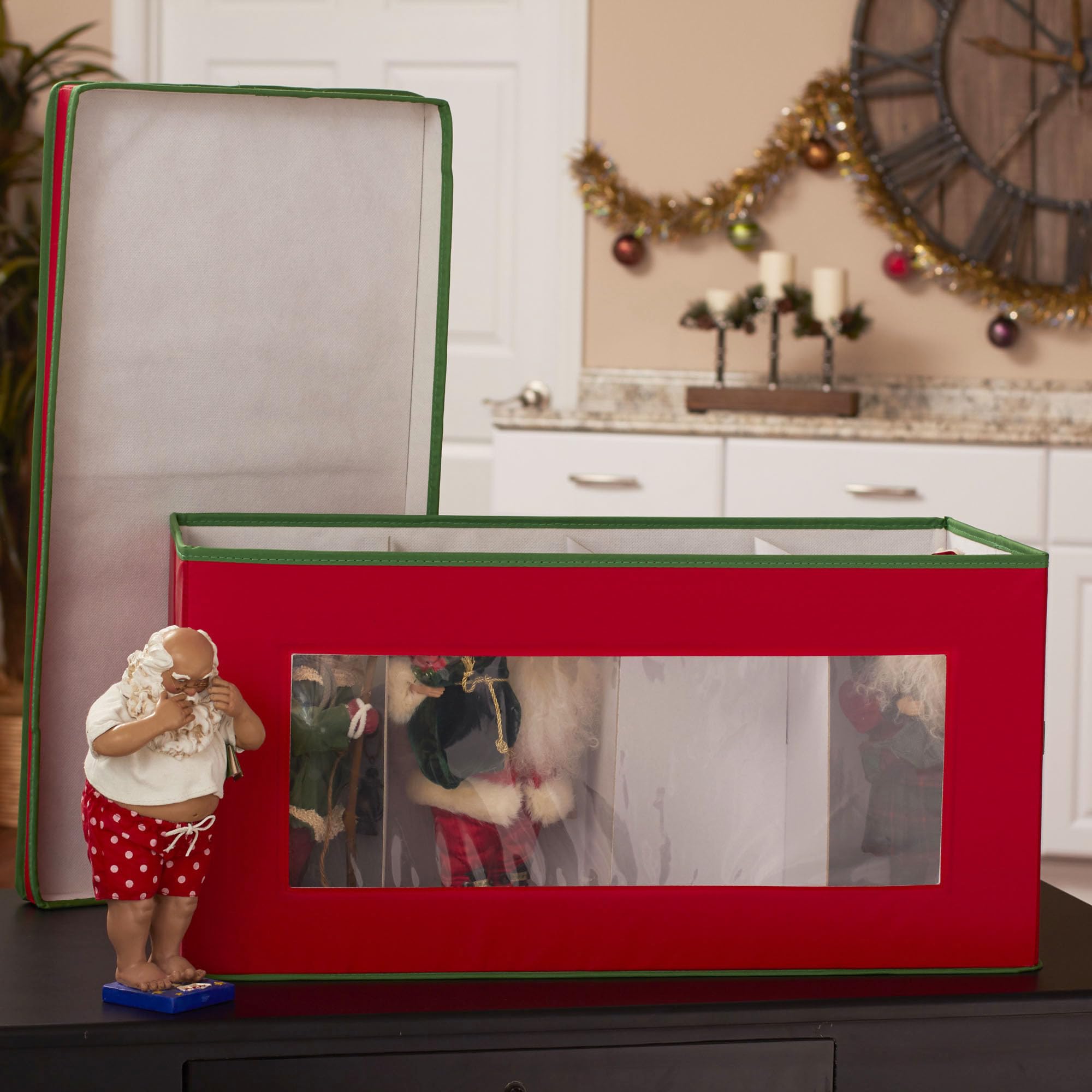 Household Essentials Holiday Vision Storage Box Chest, Fabric, Red & Green, 8-Piece Figurine