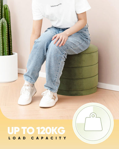 Bonlife Storage Ottoman Round - Folding Foot Rest with Hidden Storage, Olive Velvet 39x39x37cm for Living Room, Bedroom & Hallway
