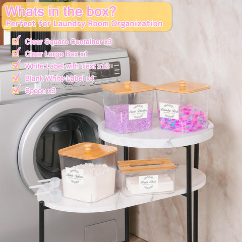 efluky Set of 4 Laundry Pods Containers, Laundry Detergent Storage with Lid, Multi-Purpose Detergent Box with 16 Stickers and 3 Scoops for Laundry