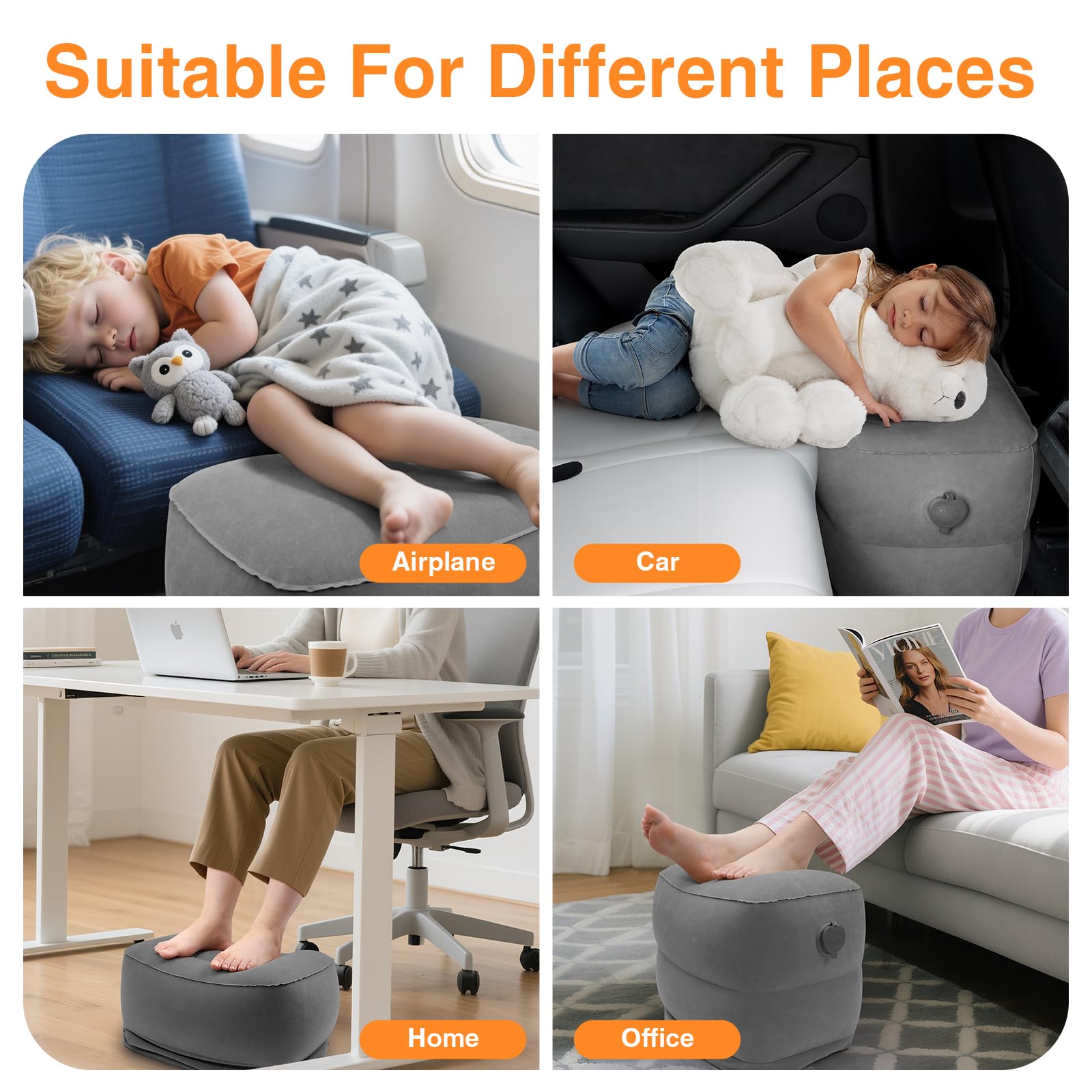 Maliton Inflatable Airplane Foot Rest with Pump Bag (Darkgrey, 2Pcs)