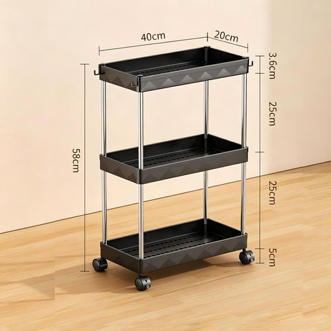 Multibao 3 Tier Slim Slide Out Kitchen Trolley Rack Holder Storage Shelf Organiser with Wheels for Small Spaces Bathroom Kitchen Laundryroom Bedroom