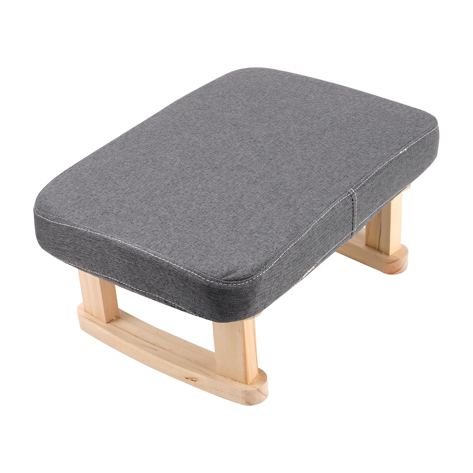 SINJEUN Small Footstool, Ottoman Foot Stool with Wooden Legs and Removable ‌Cotton-Flax Cover, Low Footstool for Living Room, Bedroom, Couch Side