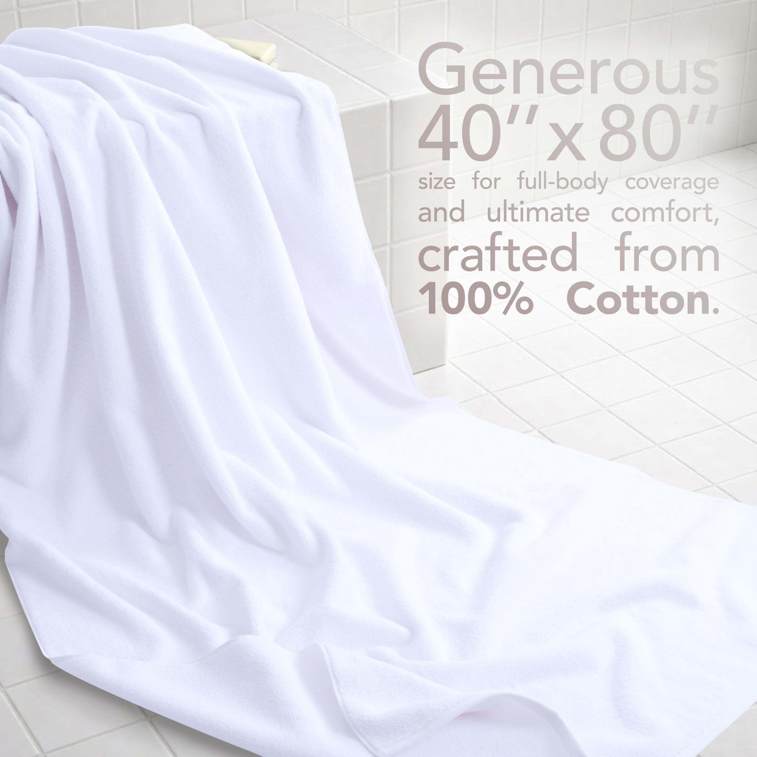 American Soft Linen Oversized Bath Sheet 40x80 Extra Large for Bathroom, 100% Cotton Turkish Jumbo Bathsheet Towels for Adults, White Bath Sheet