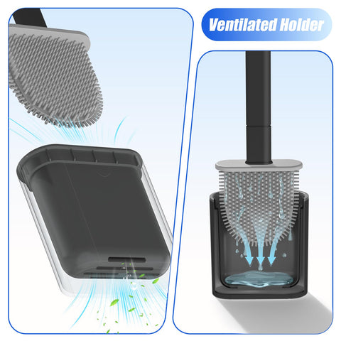 Toilet Brush, 1 Pack Bathroom Silicone Toilet Brushes and Holder Sets with No-Slip Long Plastic Handle and Soft Flexible Bristles