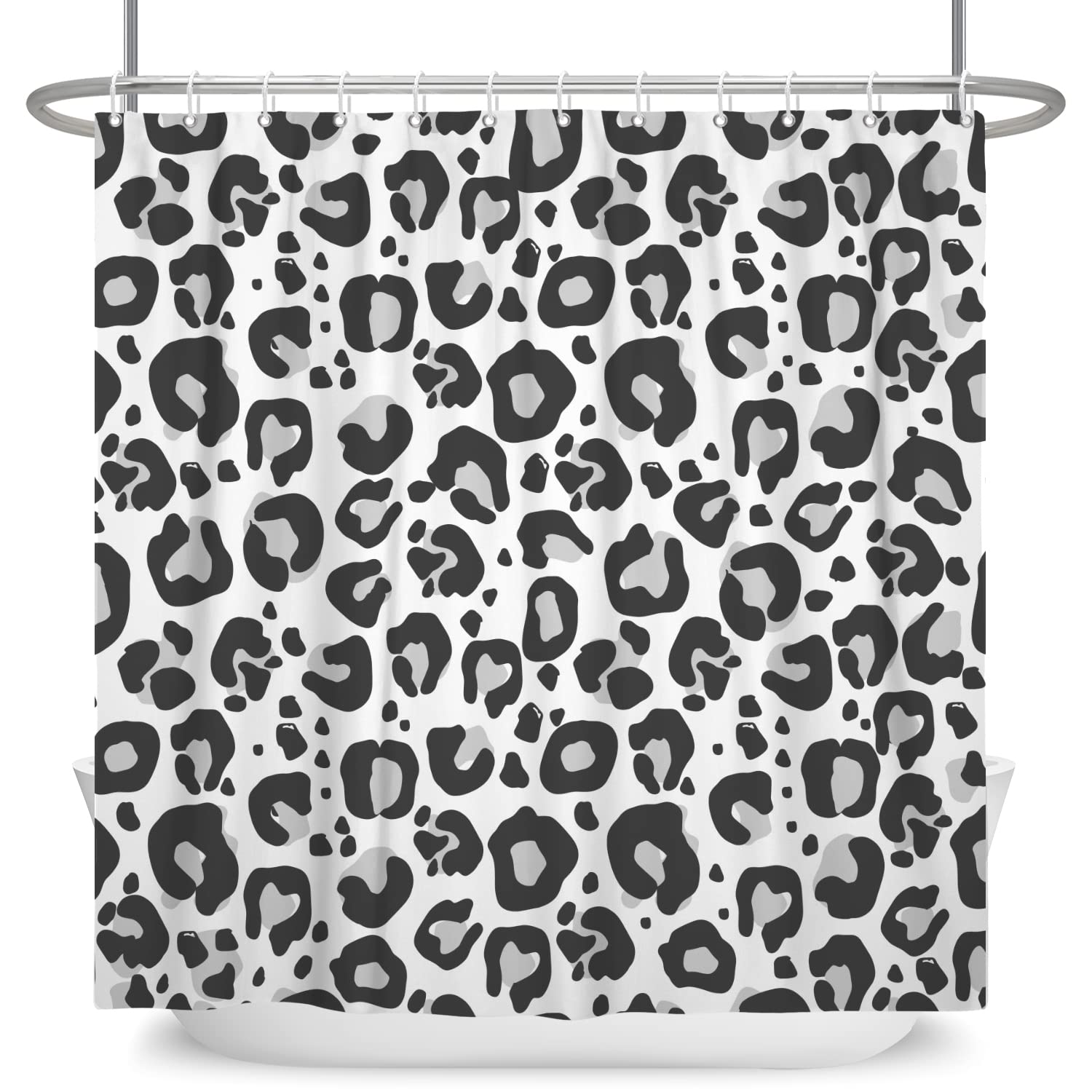 Bovlleetd 60x72inch Black and White Shower Curtain Leopard Print Pattern Black White Bath Shower Curtain Polyester Waterproof Bathroom Set with Hook