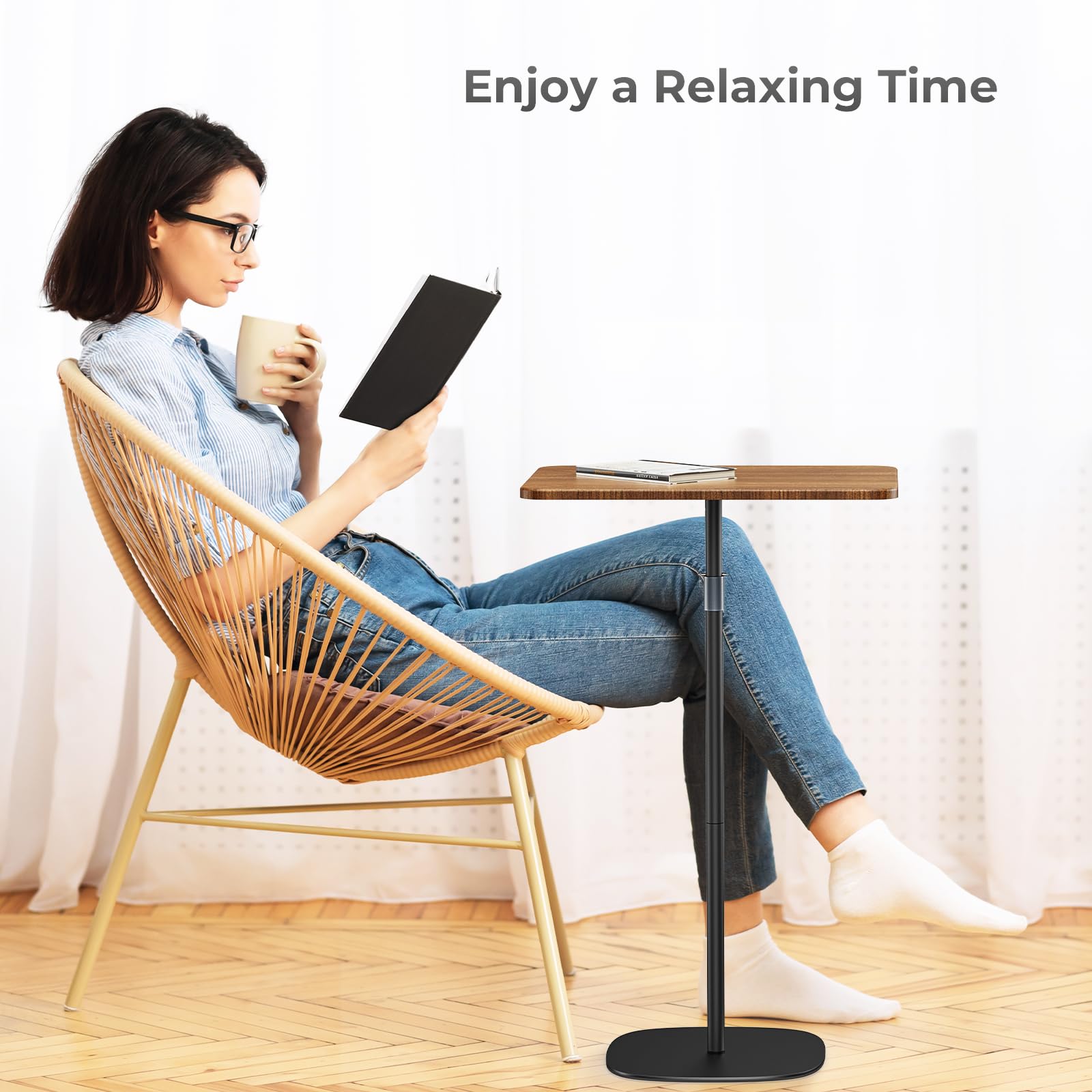POLESTO Portable Laptop Stand, Bedside/Sofa Table with Height Adjustable 18''~48'', Sleek Wooden Lectern Standing Desk Mobile Podium for Home, Office