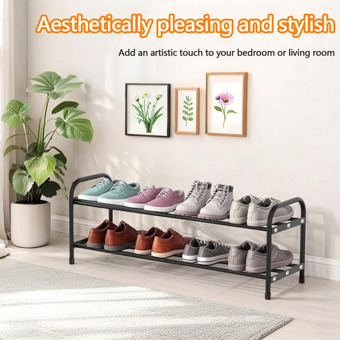 Expandable Shoe Rack, 2 Levels, Adjustable Metal Shoe Storage, 45 to 80 cm, Space Saving for Small Space, Hallway