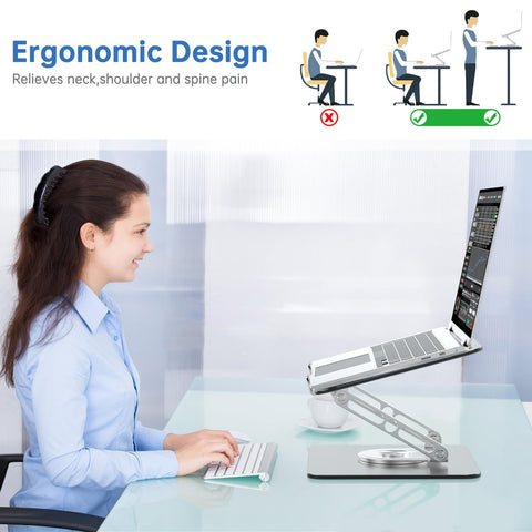 GleYo Laptop Stand for Desk Adjustable Computer Stand with 360 Rotating Base Ergonomic Laptop Riser Mount for Desk Foldable Protable Computer Desk