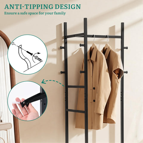 YITAHOME Coat Stand, Clothes Rack Hall Tree with Shelves & Hooks, Grey