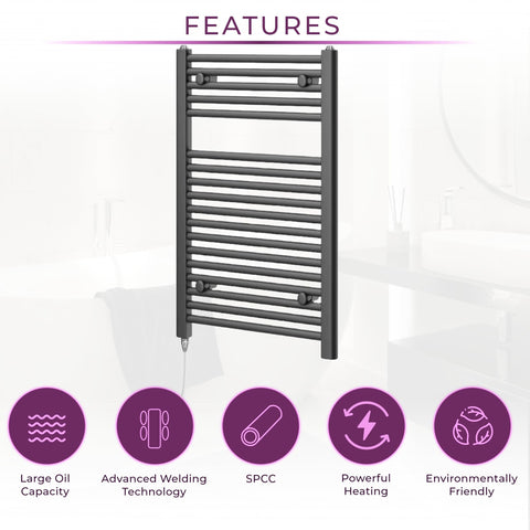 Newark Anthracite Electric Heated Towel Rail Wall Mounted Slim Ladder Design Bathroom Radiator - 770mm x 500mm