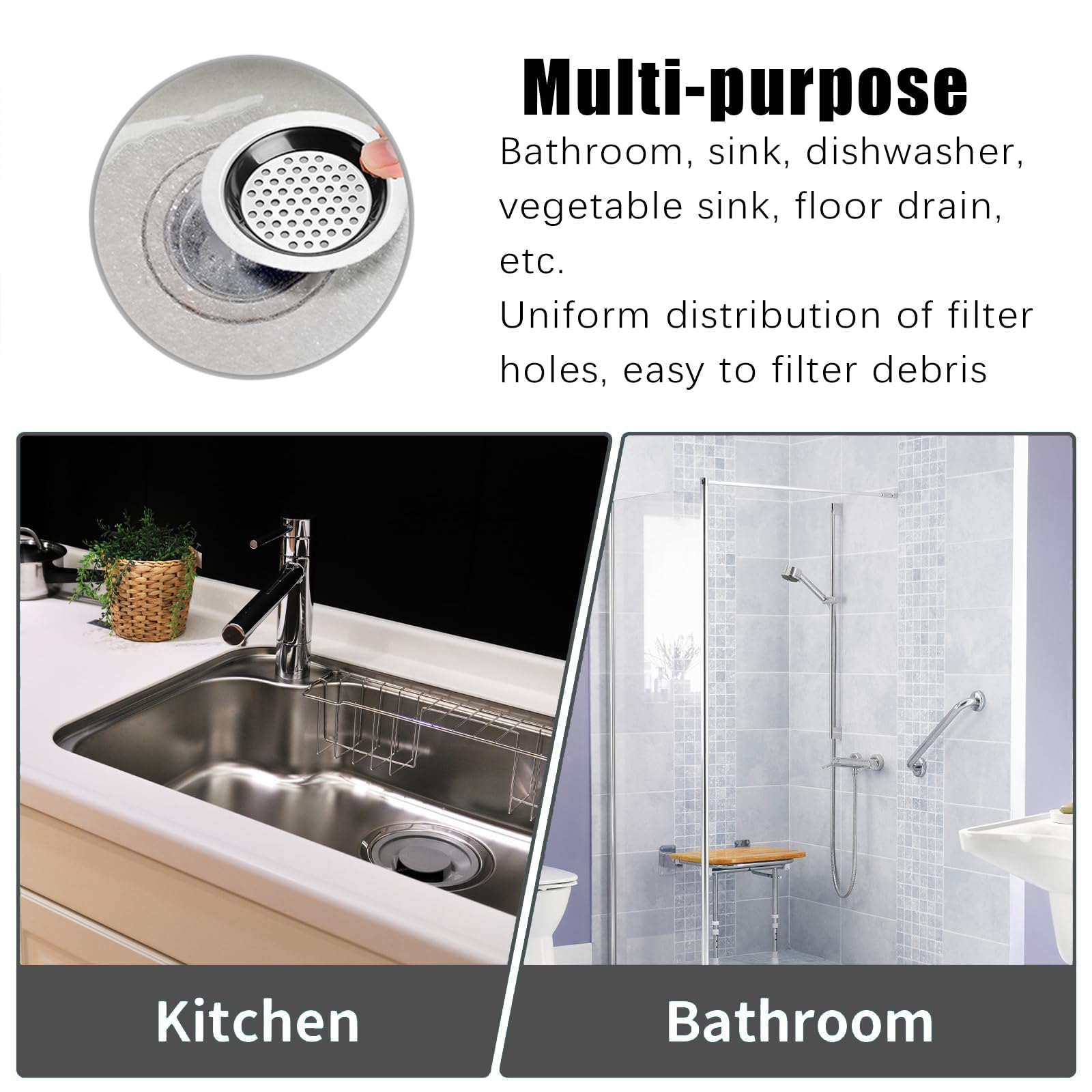 4-Pack Stainless Steel Sink Strainer | Standard Drain Plug for Kitchen/Bathroom/Shower | Hair & Food Catcher - Anti-Clog, Rust-Proof & Easy Clean