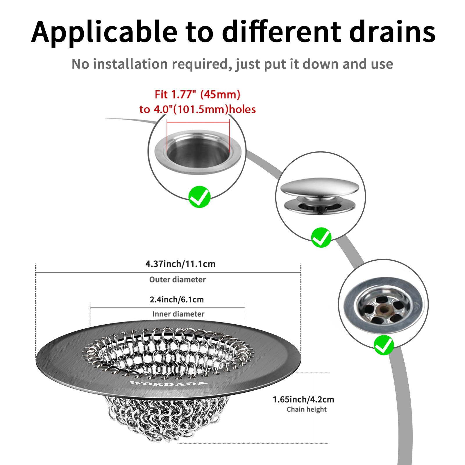 WOKDADA Shower Hair Drain Catcher, Easy Clean Bathtub Drain Hair Catcher, Fast Drainage Tub Drain Protector