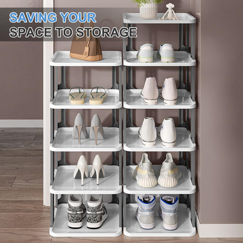Sourcing Map 2-Tier Stackable Storage Organizer - Adjustable Vertical Shoe Rack With Portable Folding Holder Shelf for Entryway, Living Room, Garage