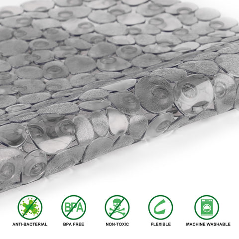 WELTRXE Bathtub Mat, Non-slip Shower Mat, PVC Bath Mat with Suction Cups and Drain Holes, Anti-Mould, Safe Oval Pebble Bathroom Tub Mat