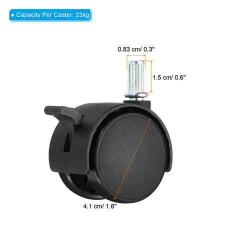 PATIKIL 1.5 Inch Stem Swivel Casters, 10 Pack Nylon 360 Degree Swivel Stem Wheels with Brake for Chair Desk Furniture Replacement, Black