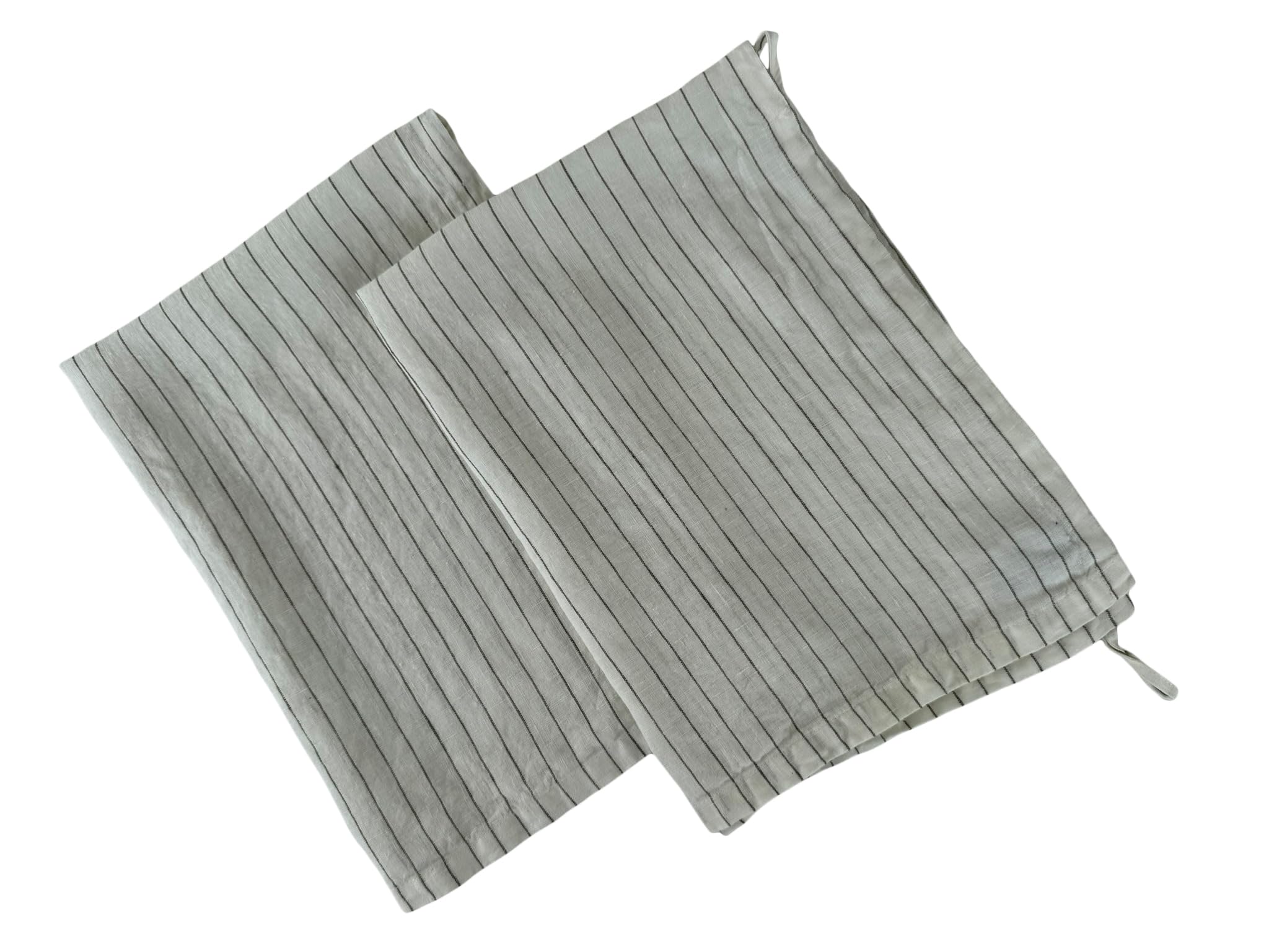 Eight Owls Stonewashed Linen Kitchen Dish Towels – 50 x 68 cm – 100% Pure Linen Tea Towel/Hand Towel - set of 2 (Olive Pinstripe)