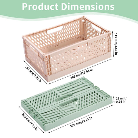 PIANKEKE 2 Pcs Collapsible Storage Box, Plastic Stackable Folding Storage CratesStorage Baskets