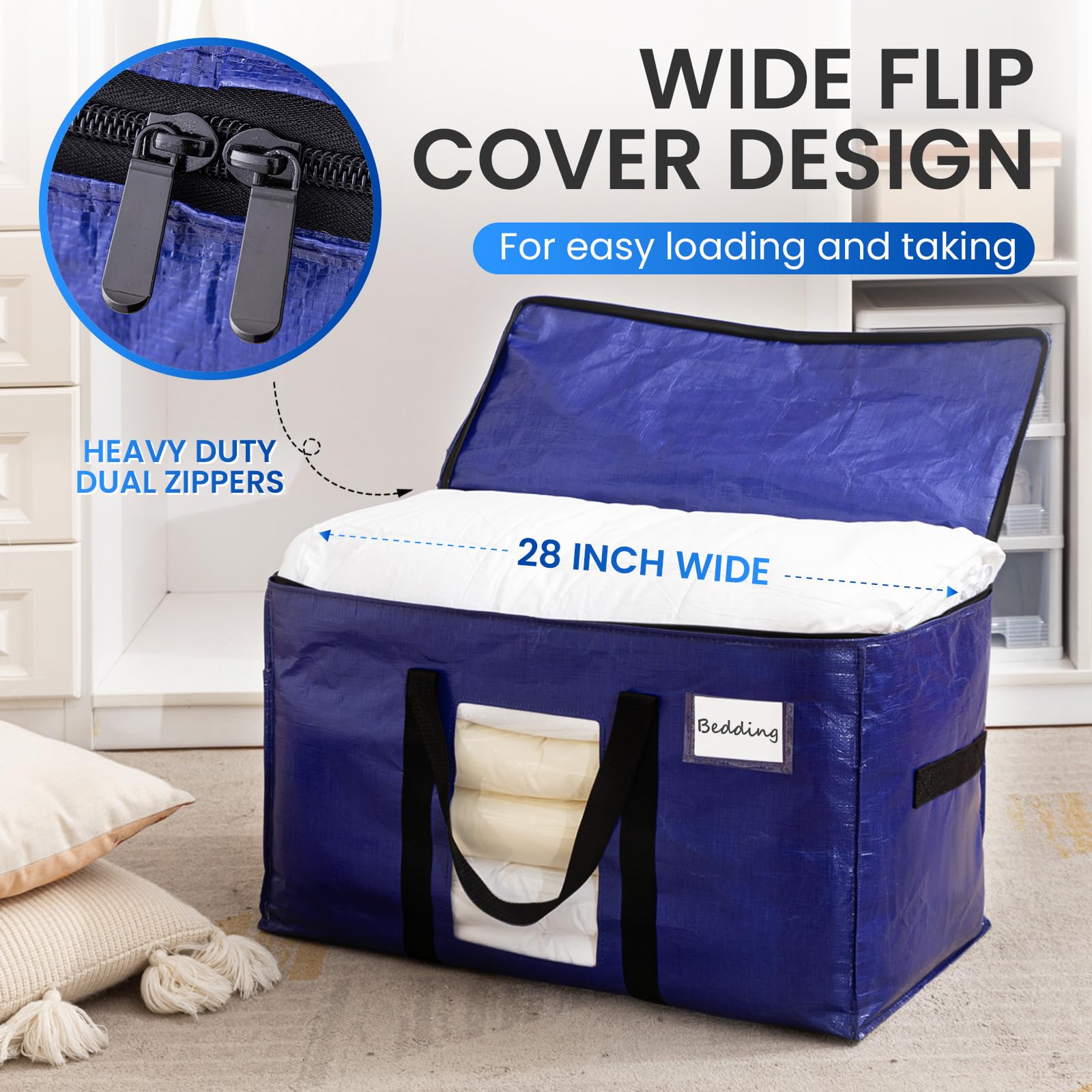TAILI Moving Bags Extra Large Heavy Duty, Clear Window, 6 Pack Deep Blue