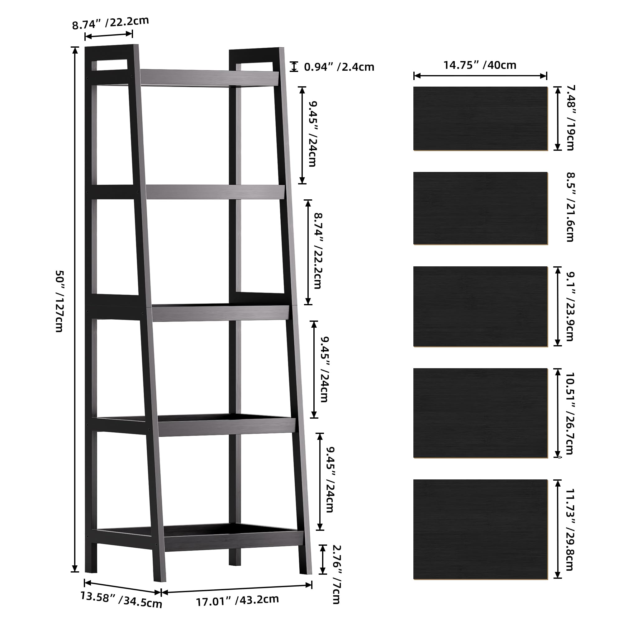 SMIBUY Bamboo Ladder Bookcase, Bathroom Storage Rack Organizer, 4 Tier and 5 Tier Freestanding Plant Display Stand Space Saver Shelves for Bedroom