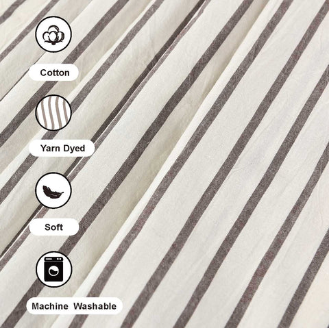 DOSLY IDÉES Farmhouse Shower Curtain,Beige and Brown Stripe,Button Curtain,Linen and Cotton Woven Fabric,Rustic Charm Country Chic Style,72x72 in