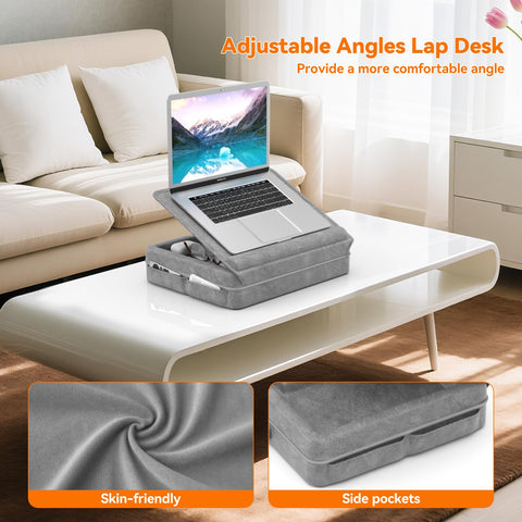 KDD Laptop Lap Desk with Cushion, Laptop Table with Storage for Bed & Sofa, Adjustable Lap Pillow Stand with Anti-Slip Strip & Cell Phone/Tablet Slot