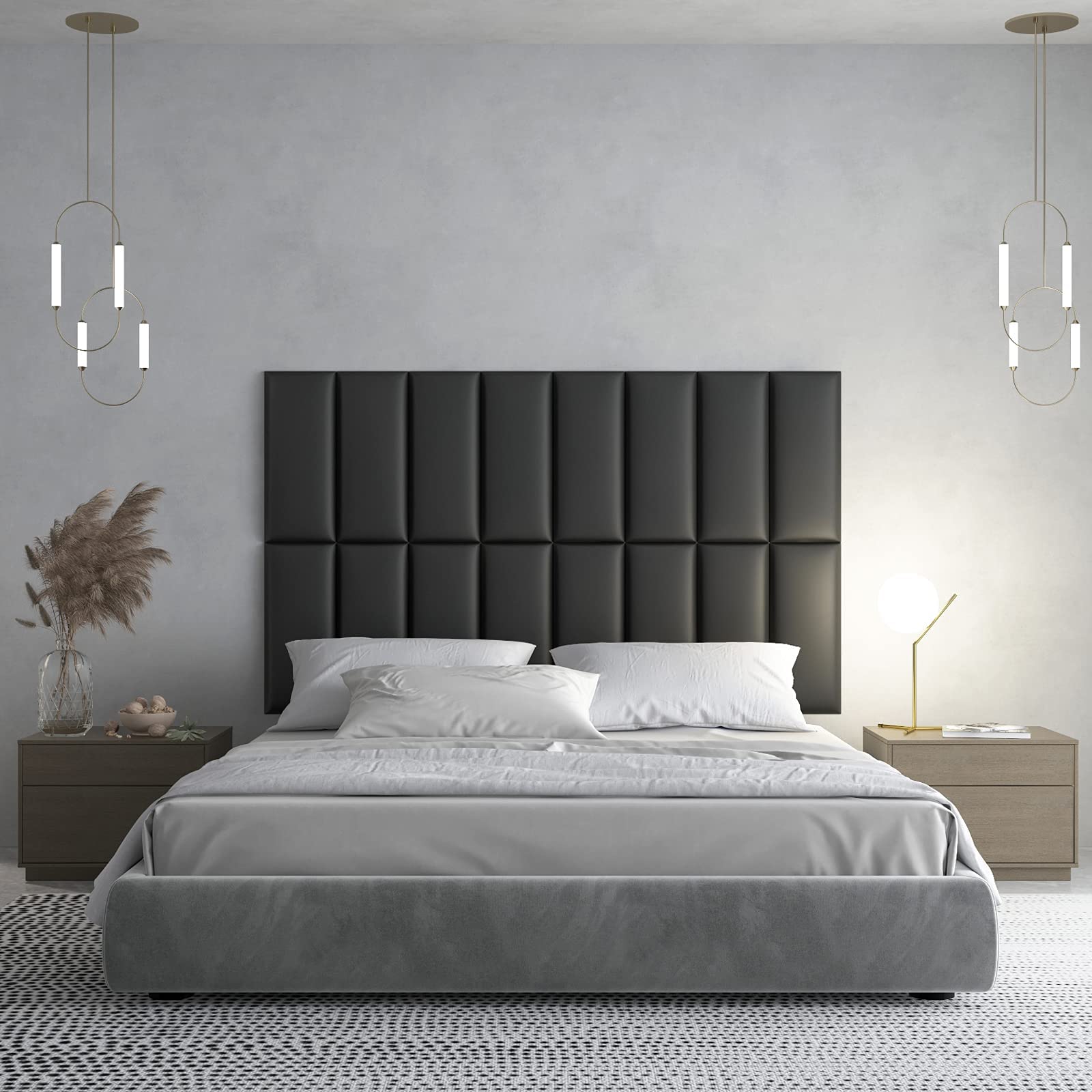 Art3d 4-Pack Peel and Stick Upholstered Headboard, 9.84 x 23.62 in, Black