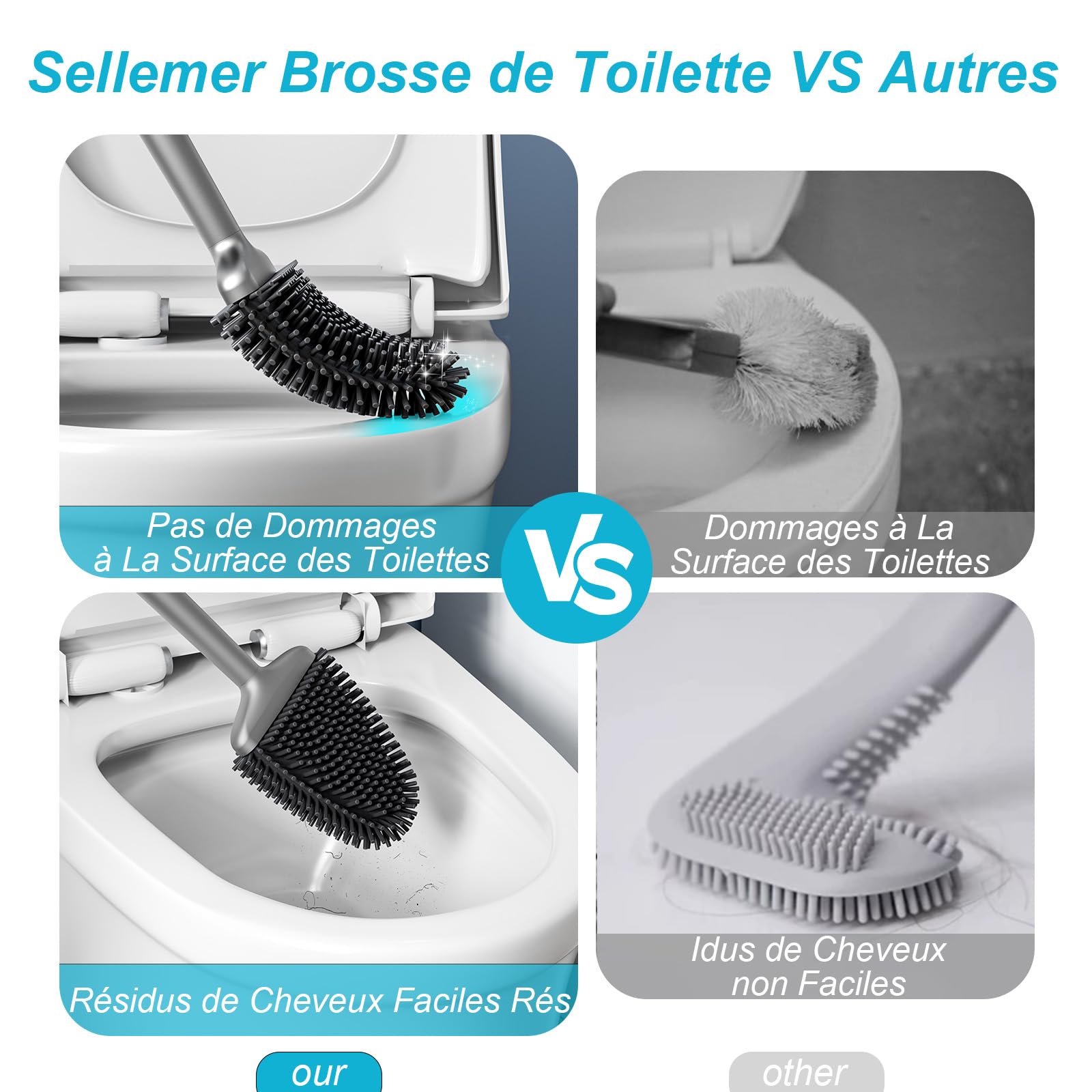 Sellemer Toilet Brush and Holder Set for Bathroom, Flexible Toilet Bowl Brush Head with Silicone Bristles, Ventilation Slots Base (Rose Gold)