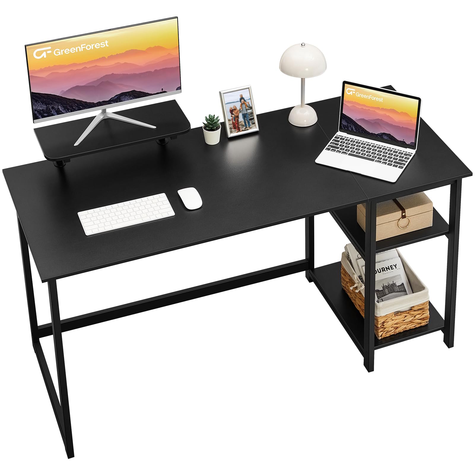 GreenForest Office Desk 140cm with Monitor Stand, Black
