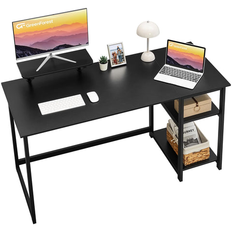 GreenForest Office Desk 140cm with Monitor Stand, Black