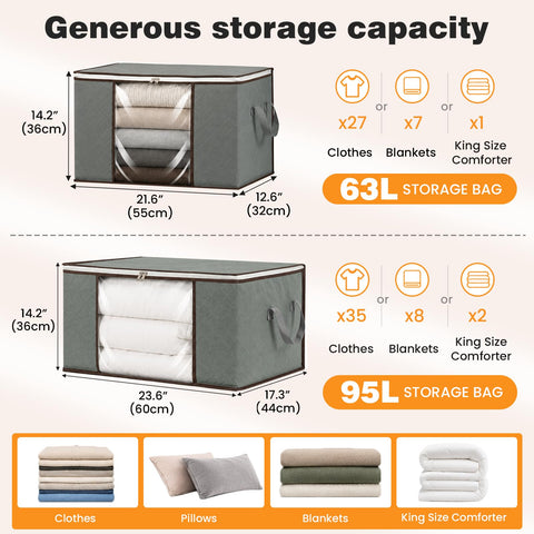 RICHER HOUSE 95L Clothes Storage Bags, Foldable Storage Box with Lid,6 Pack