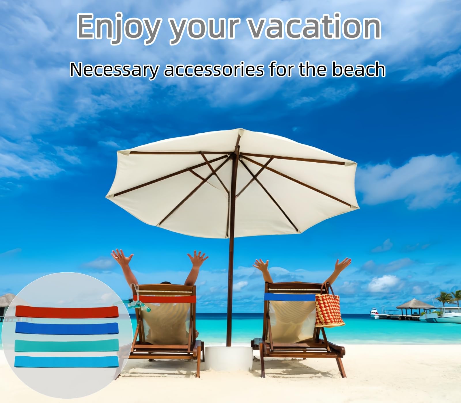 4 Pack Towel Bands, Beach Towel Clips for Pool & Cruise Chairs Elastic Sunbed Towel Craber Windproof Towel Holder Strap for Beach Chair