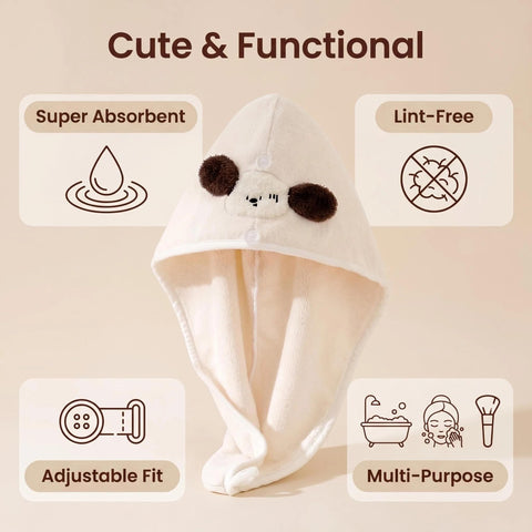 Satiskid Hair Towel Wrap, Quick Dry Turban with Button, Super Absorbent Microfibre Wrap Hair Dry Cap for Women & Kids,Soft Hair Drying Towel,Adorable