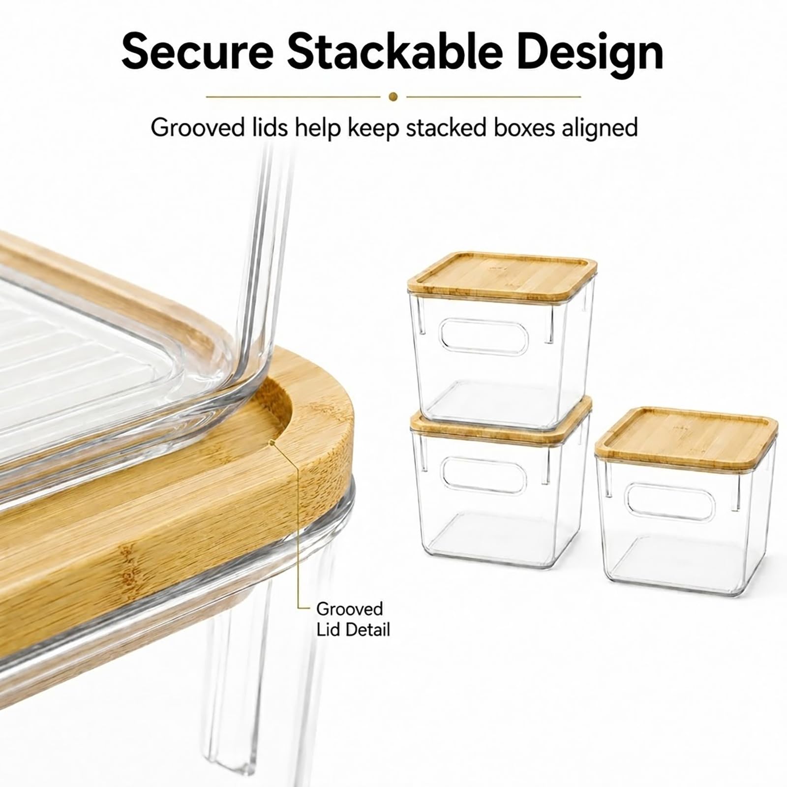 3-Pack Coffee Pod Storage Boxes, Clear & Stackable with Grooved Bamboo Lids