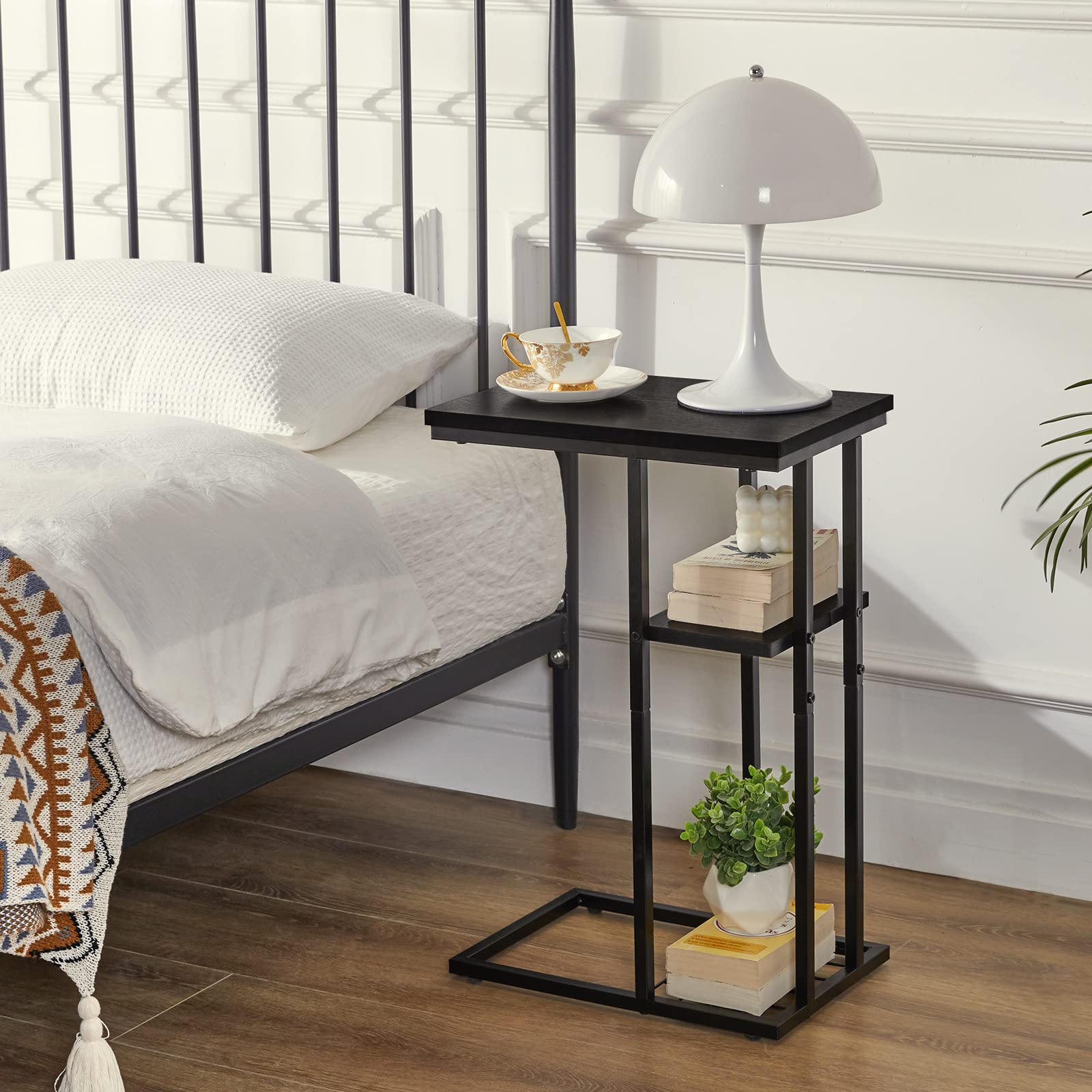 YMYNY C Shaped End Table Set of 2, Snack Side Table for Sofa and Bed, Laptop Coffee Table for Small Spaces, Living Room, Bedroom