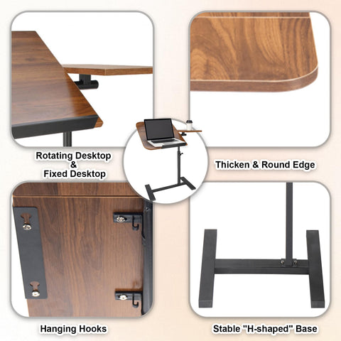 Kiss Me C Shaped Side Table Height Adjustable 360° Swivel TV Tray Walnut