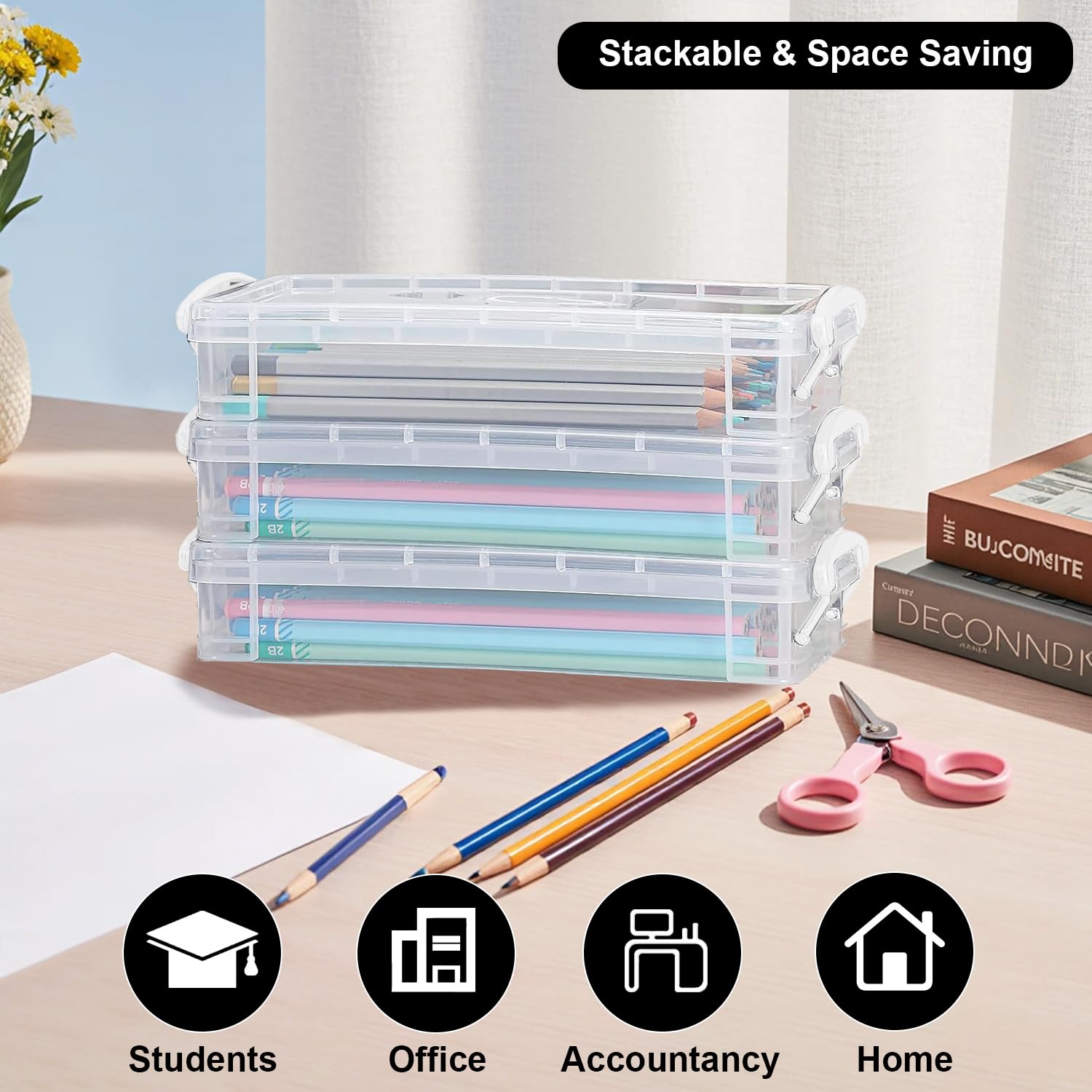 DARUITE Pencil Box, 3 Pack Pen Storage Organiser with Snap Tight Lid