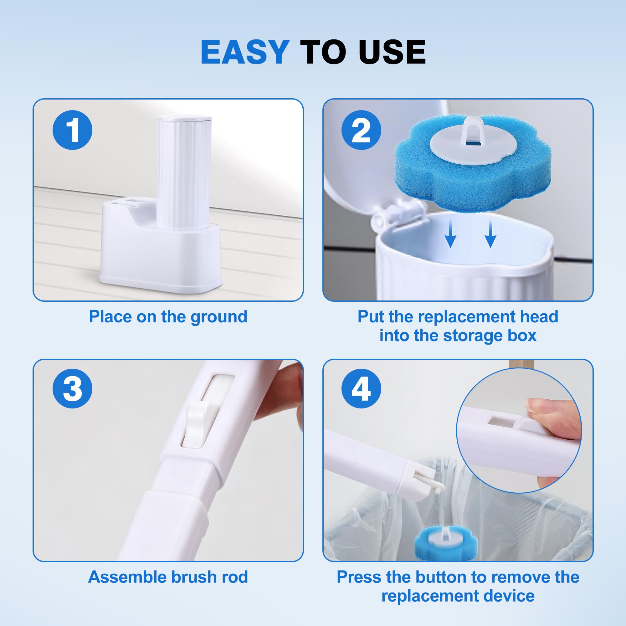 Seivunol Disposable Toilet Brush Set with 48 Refills, 1 Toilet Wands & 1 Brush, Durable Hygienic Toilet Brush