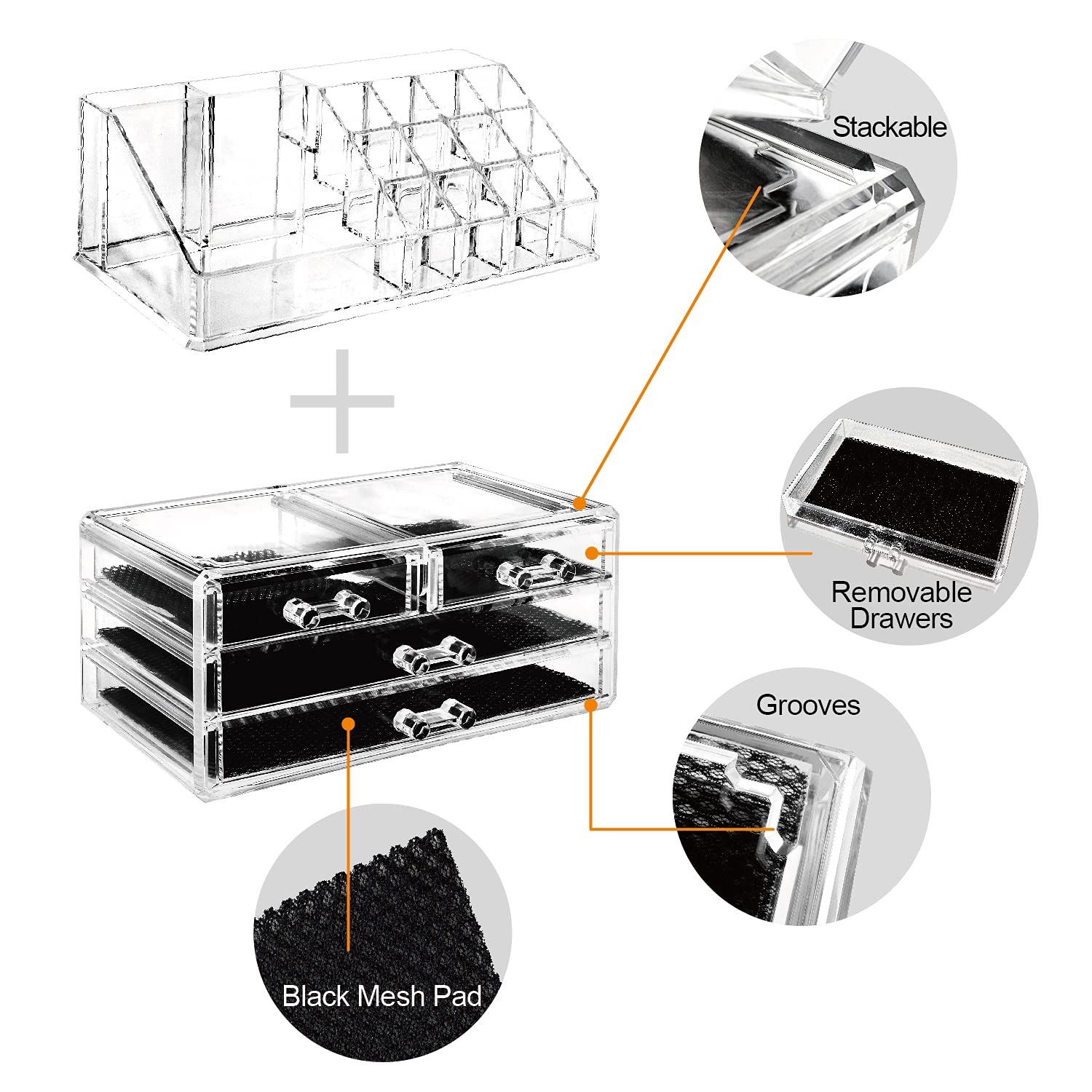 Ikee Design Clear Cosmetic Storage Organizer, Clear Makeup Organizer Cosmetic Display Case for Vanity, Bathroom Counter or Dresser