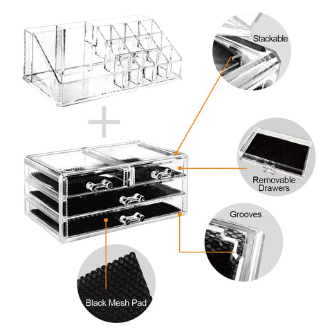 Ikee Design Clear Cosmetic Storage Organizer, Clear Makeup Organizer Cosmetic Display Case for Vanity, Bathroom Counter or Dresser