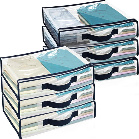 Alongen 6 Pcs Clear Storage Bag Organizer With Reinforced Handle for Clothes, Blankets, Sweaters, Bed Sheets, Quilts, Pillows