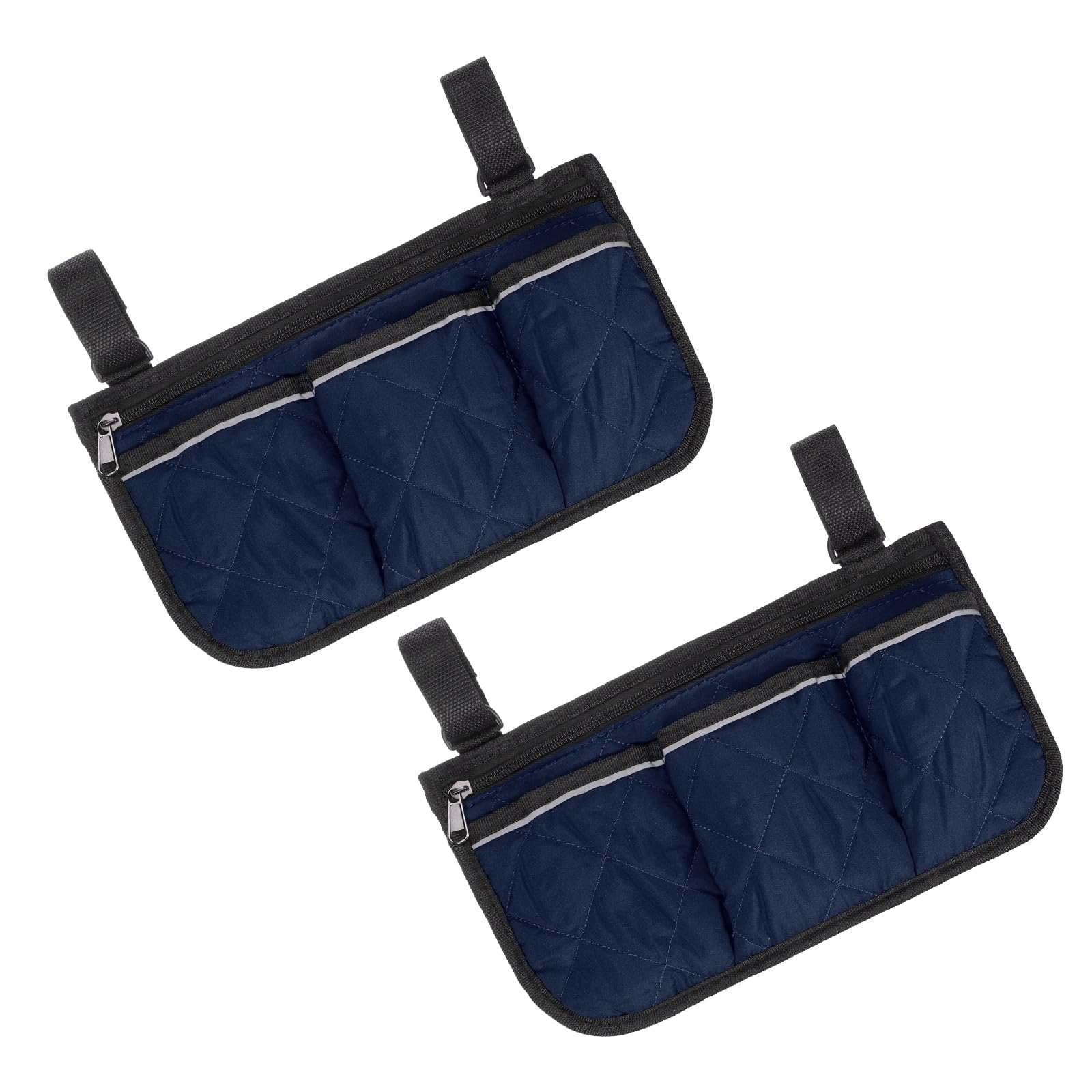 YELARXI Beach Chair Armrest Bag, Beach Side Bag Hanging Storage Organizer with Reflective 4 Pockets Waterproof Pouch 13 x 7" & 2Pcs & Blue - Fit for
