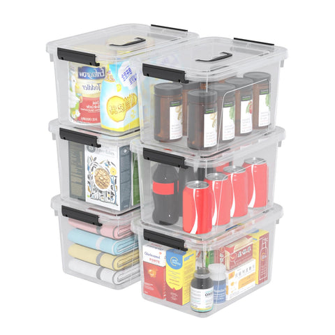 Vadidiya 12 L Plastic Storage Boxes with Lids and Handles, 6 Packs