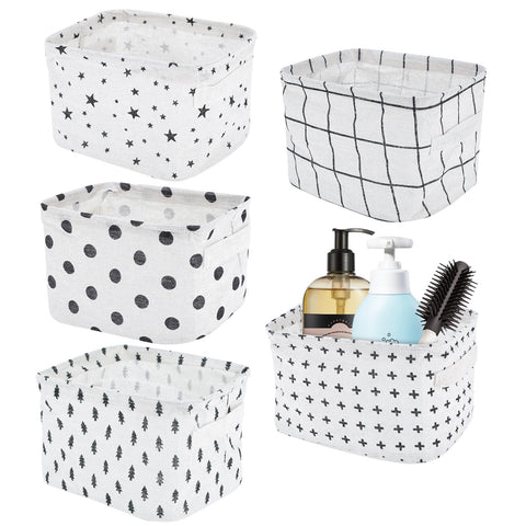 Haocjanc 5 Pack Small Fabric Storage Baskets, Collapsible Square Bathroom Storage Baskets, Waterproof Basket Organizer with Handles