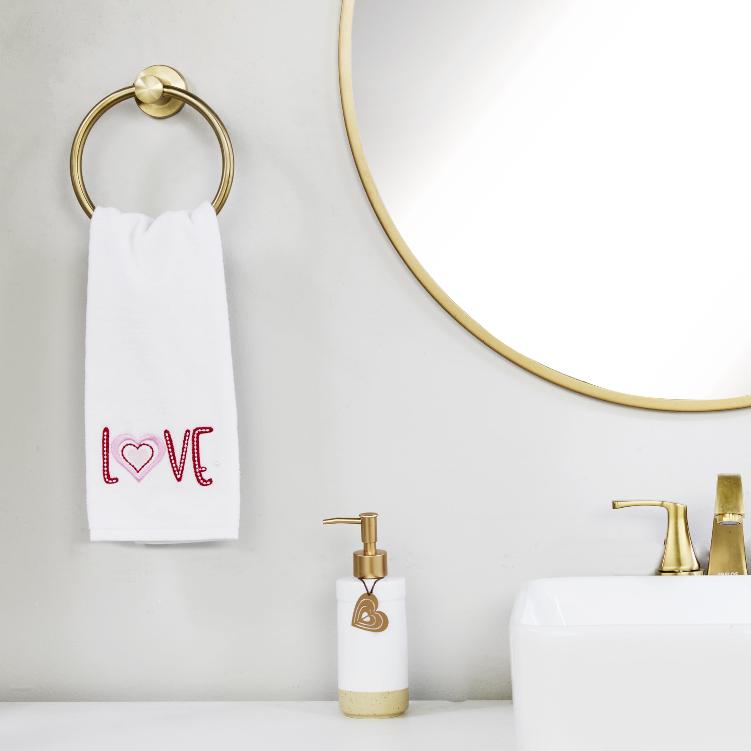 SKL Home by Saturday Knight Ltd. Valentine's Day Love Hand Towel Set, White 2 Pack