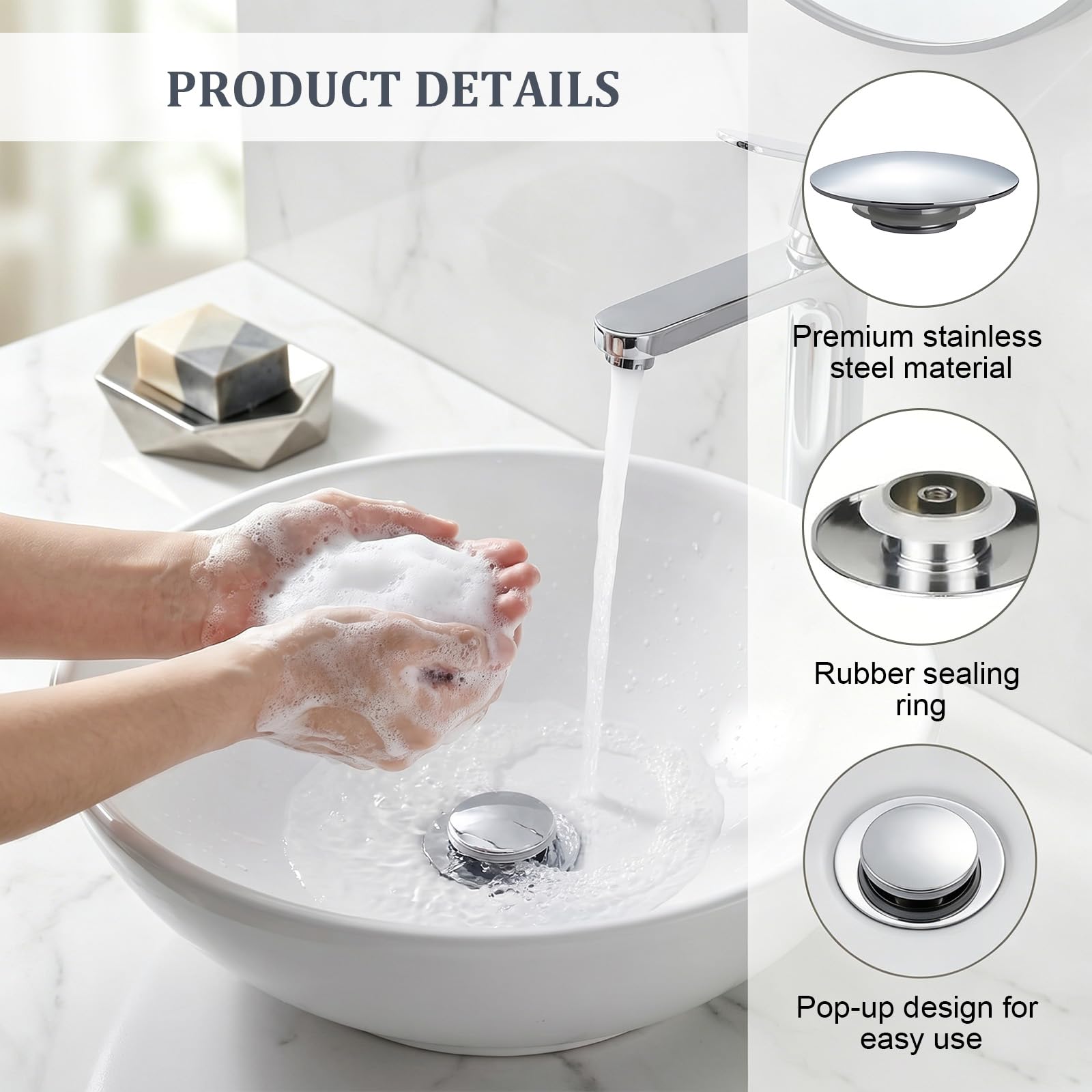 Thhiit 66mm Pop up Plugs Replacement Part, Stainless Steel Click Clack Sink Caps, 6 Pcs Pop up Sink Plug Replacement for Bathroom, Kitchen