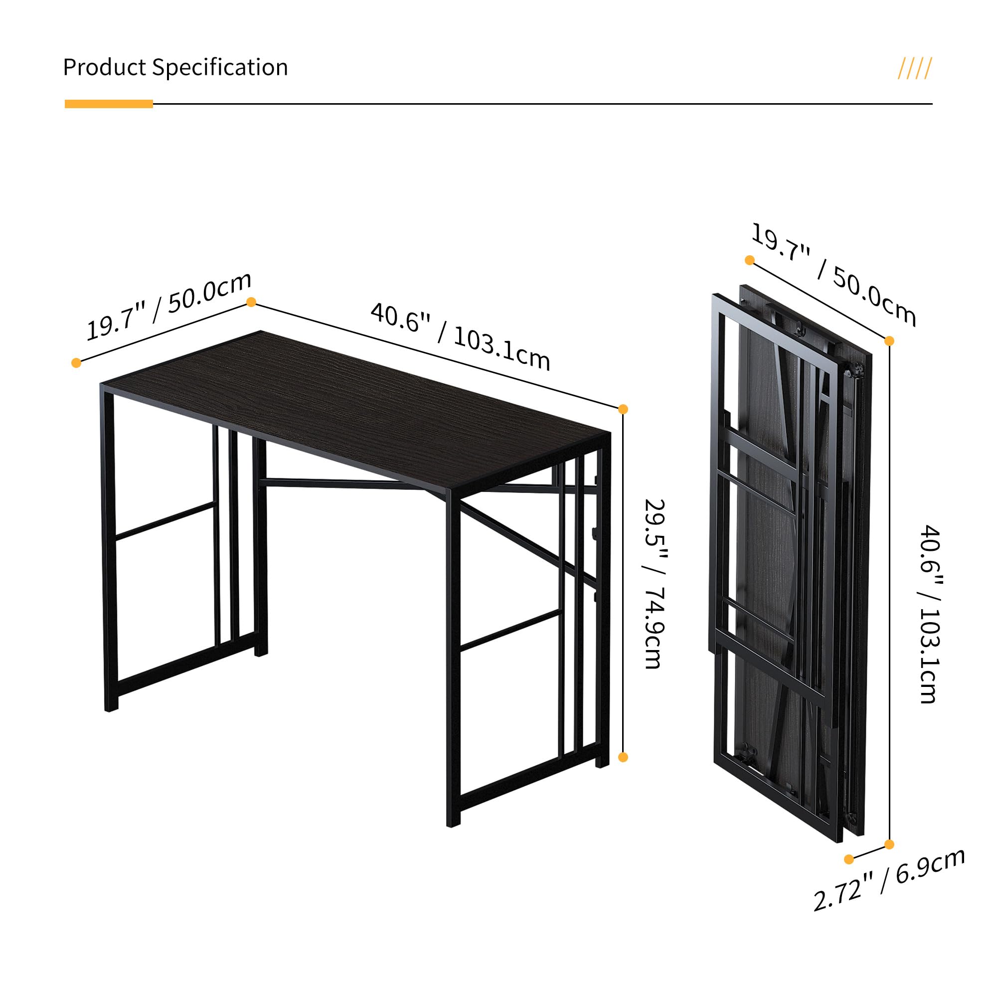 Lutown-Teen Folding Desk 103 cm No Assembly Required, Black