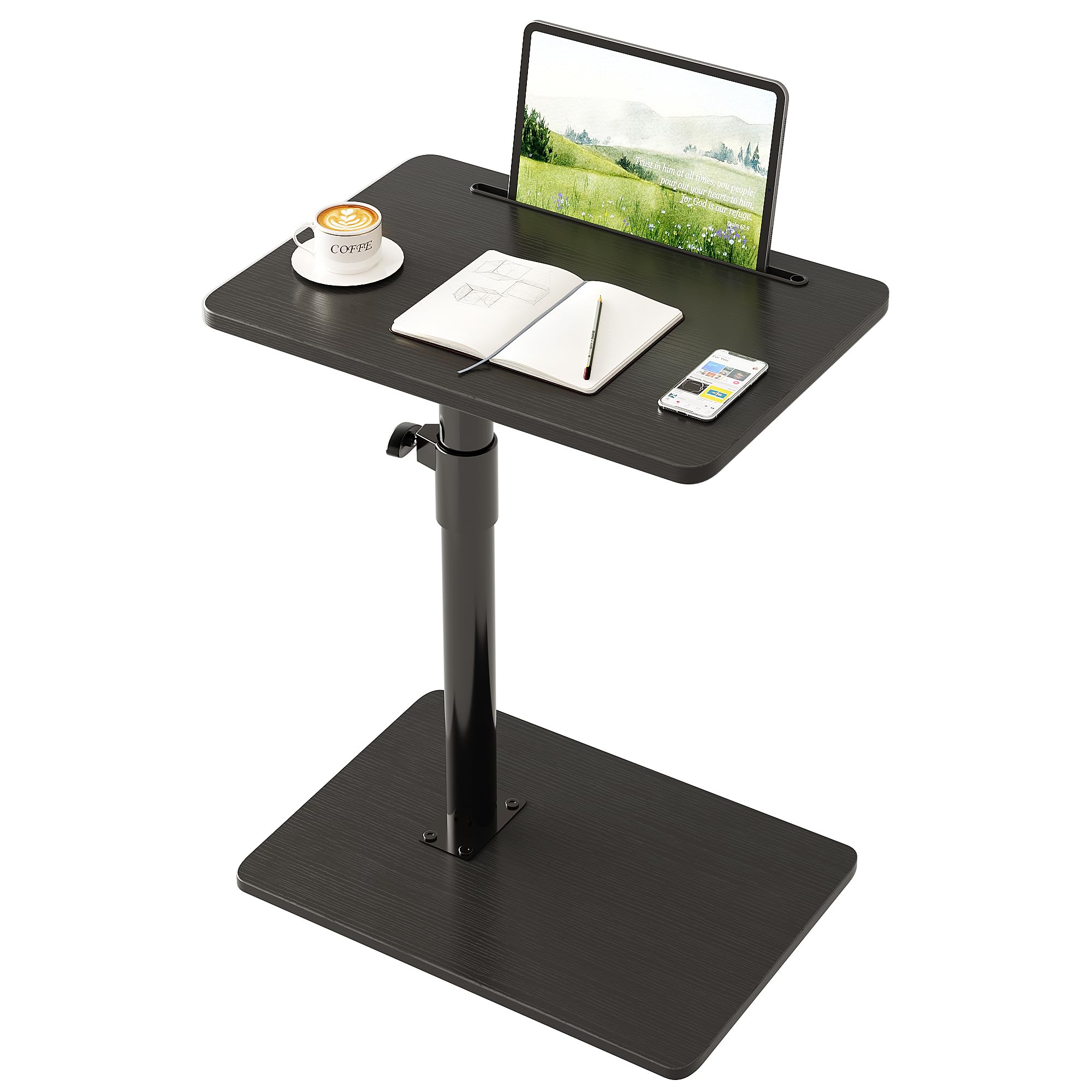 CAIYUN C Shaped Side Table, Height Adjustable Swivel 360° Rotating, Black End Table for Small Spaces